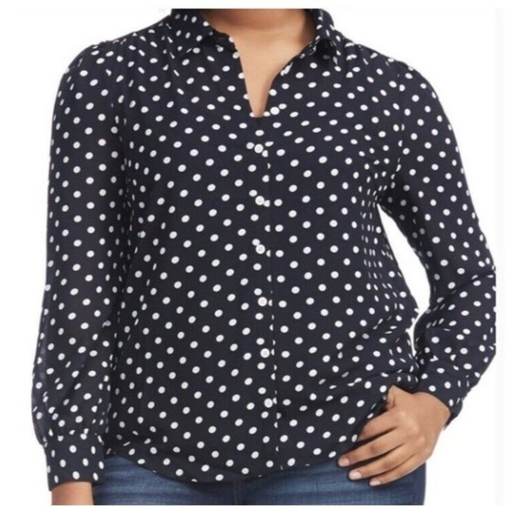 ModCloth Be Buzzworthy‎ Button-Up Top Dotted Blouse Black White Career Size XS - Picture 1 of 12